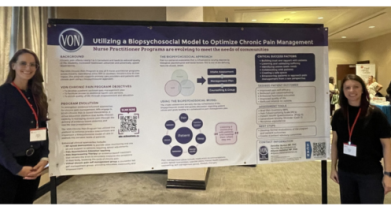 Jennifer and colleague Allyson with poster presentation at the 2025 NPAO conference